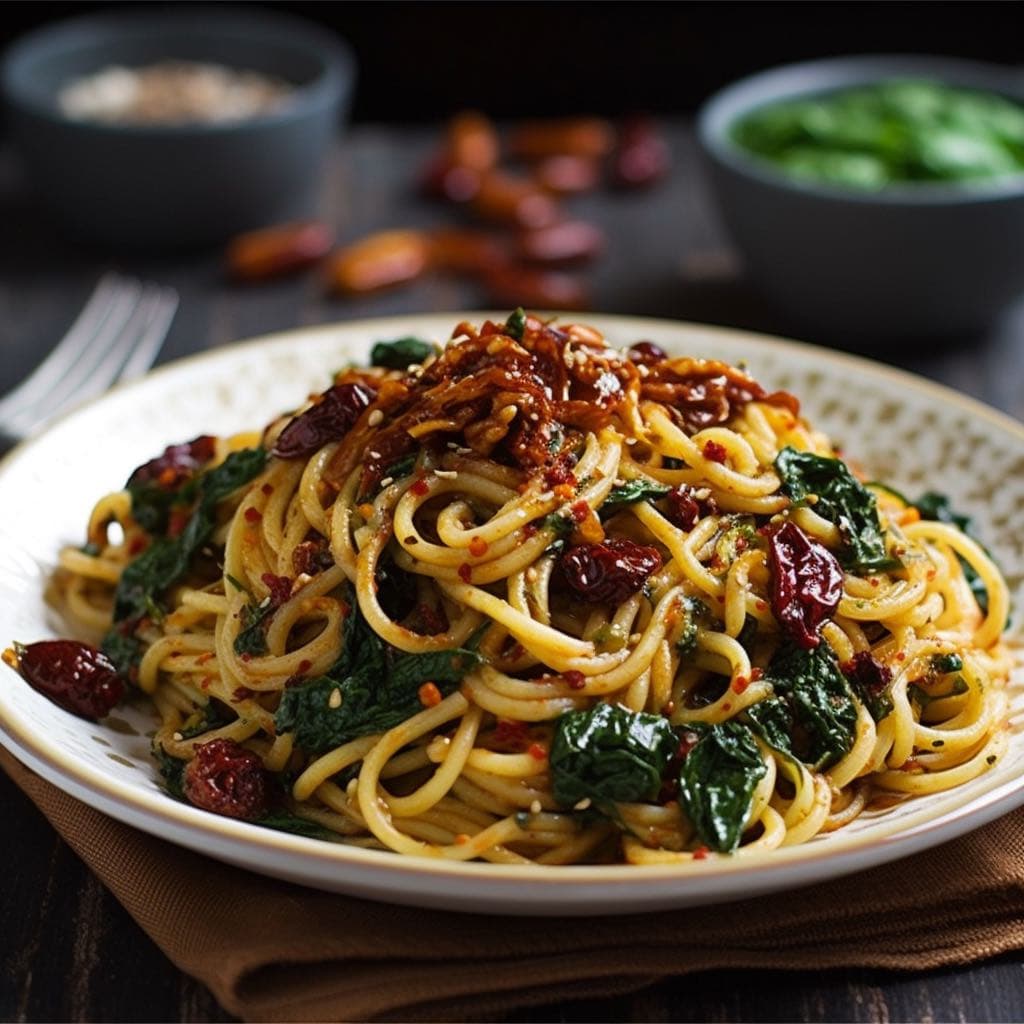 Sun-dried tomato spinach pasta